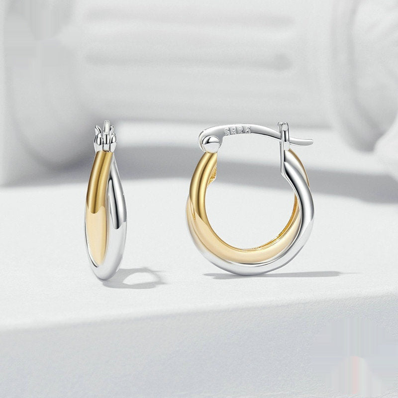 Double Ring Stud Earrings for Women – Silver and Gold Plain Design