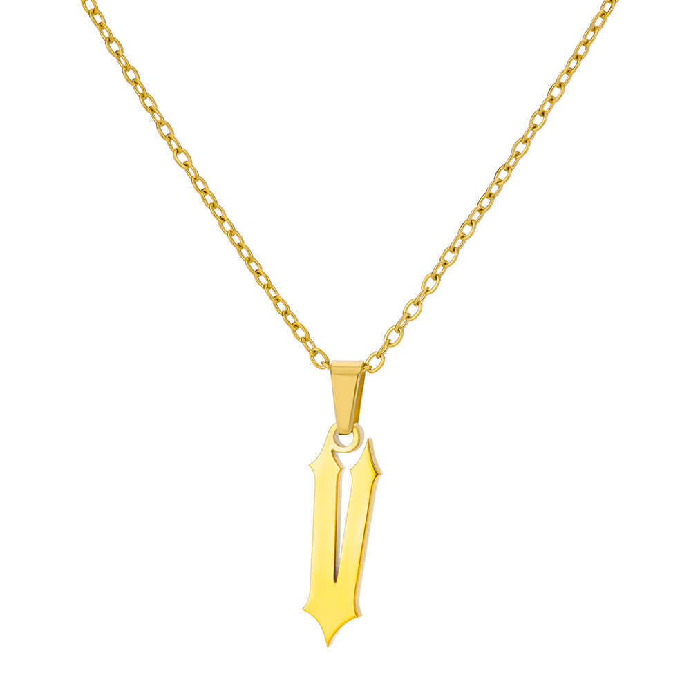 18K Gold-Plated Stainless Steel Pendant Necklace – Ancient English Letter Design