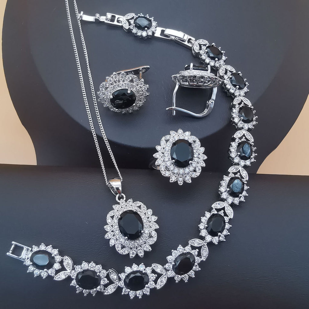 Four-Piece Women’s Garnet Red Jewellery Set – Necklace, Earrings, Bracelet & Ring