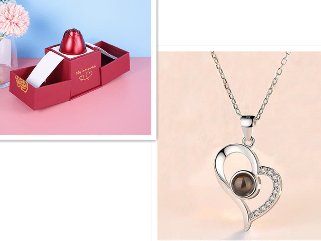 Valentine’s Day Rose Necklace Gift – Metal Jewellery in Gift Box