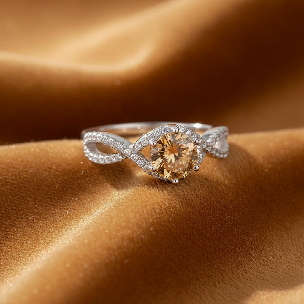 Amber Infinity Ring on Caramel Velvet