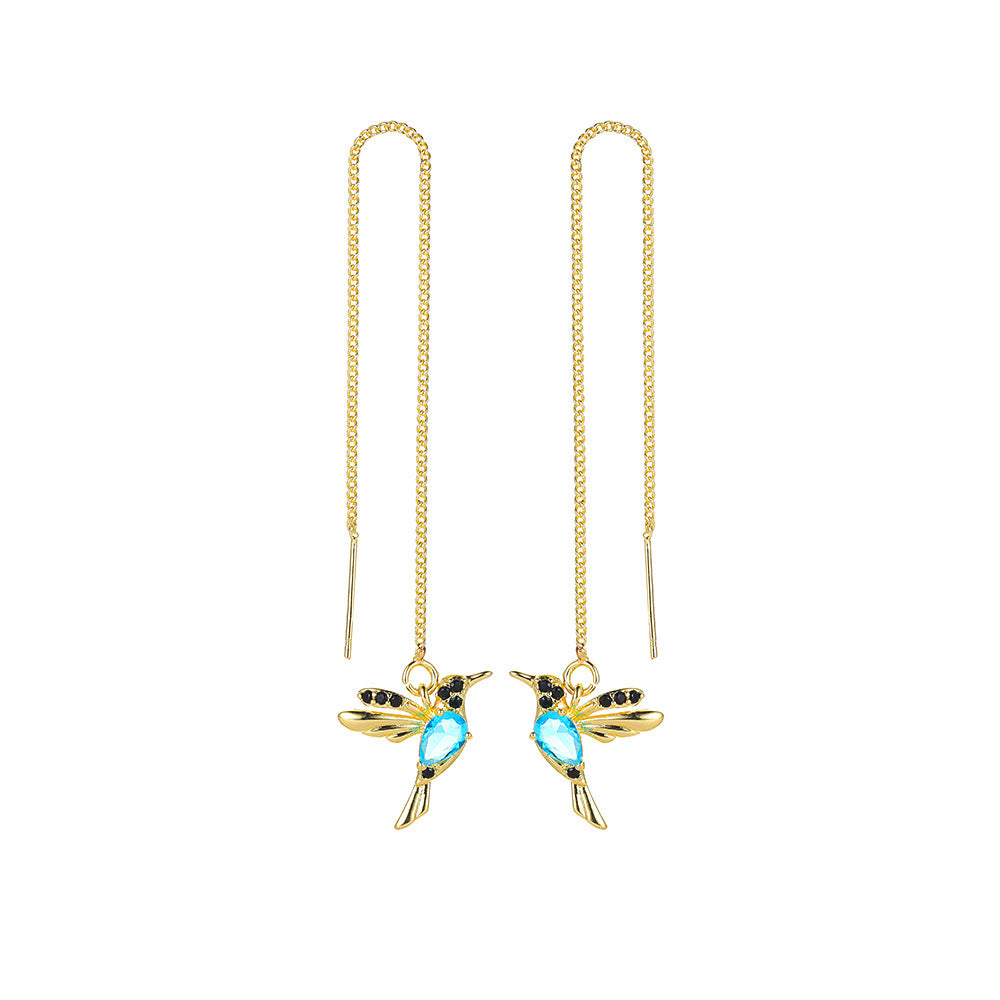 Long Hummingbird Tassel Earrings – Elegant Bird Drop Earrings for Women