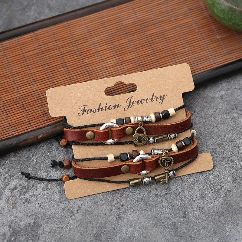 Handmade Braided Leather Bracelet – Retro Style for Couples