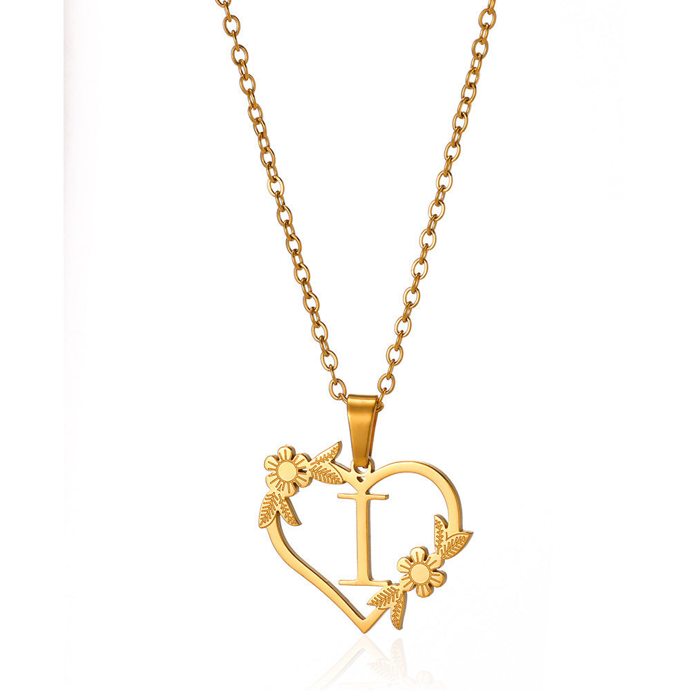 18K Gold Plated Stainless Steel Hollow Heart Flower Necklace