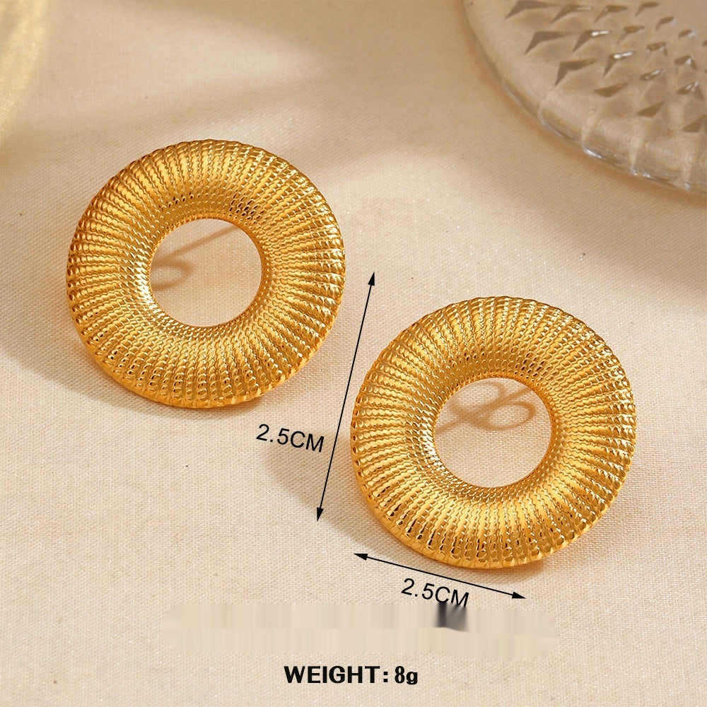 Geometric Round Hip Hop Earrings – Personalized Fan-Shaped Wings, Real Gold-Plated Jewellery