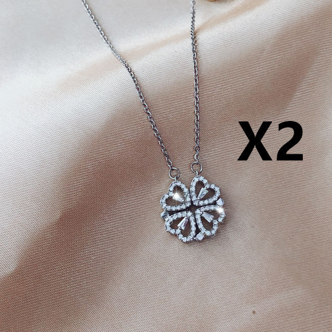 Detachable Four-Leaf Clover Necklace – Women’s Multi-Wear Zircon Chain
