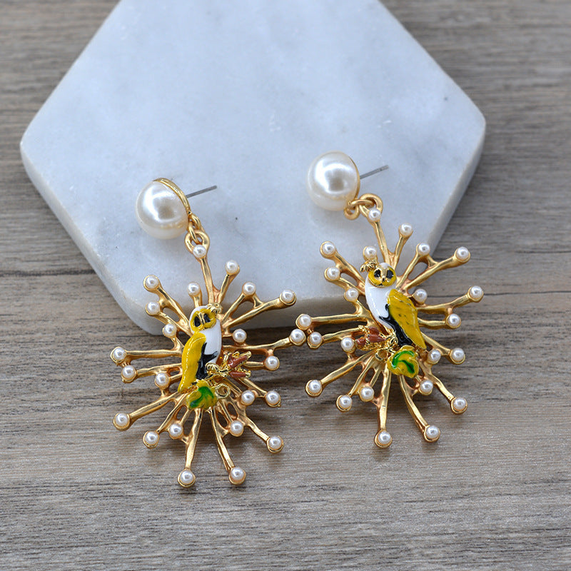 Vintage Bird Pearl Stud Earrings – Elegant Metal Jewellery for Women