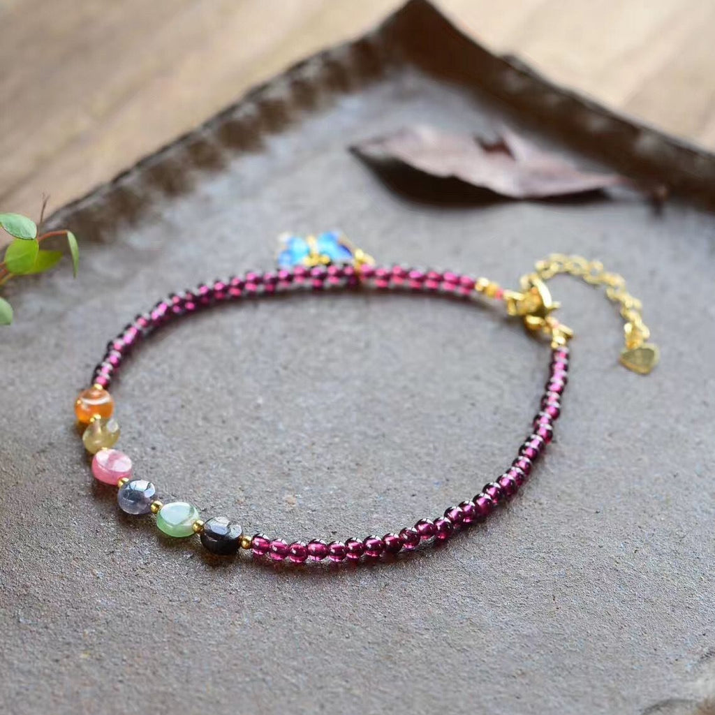 Women’s Summer Anklet – Natural Wine Garnet Foot Jewellery