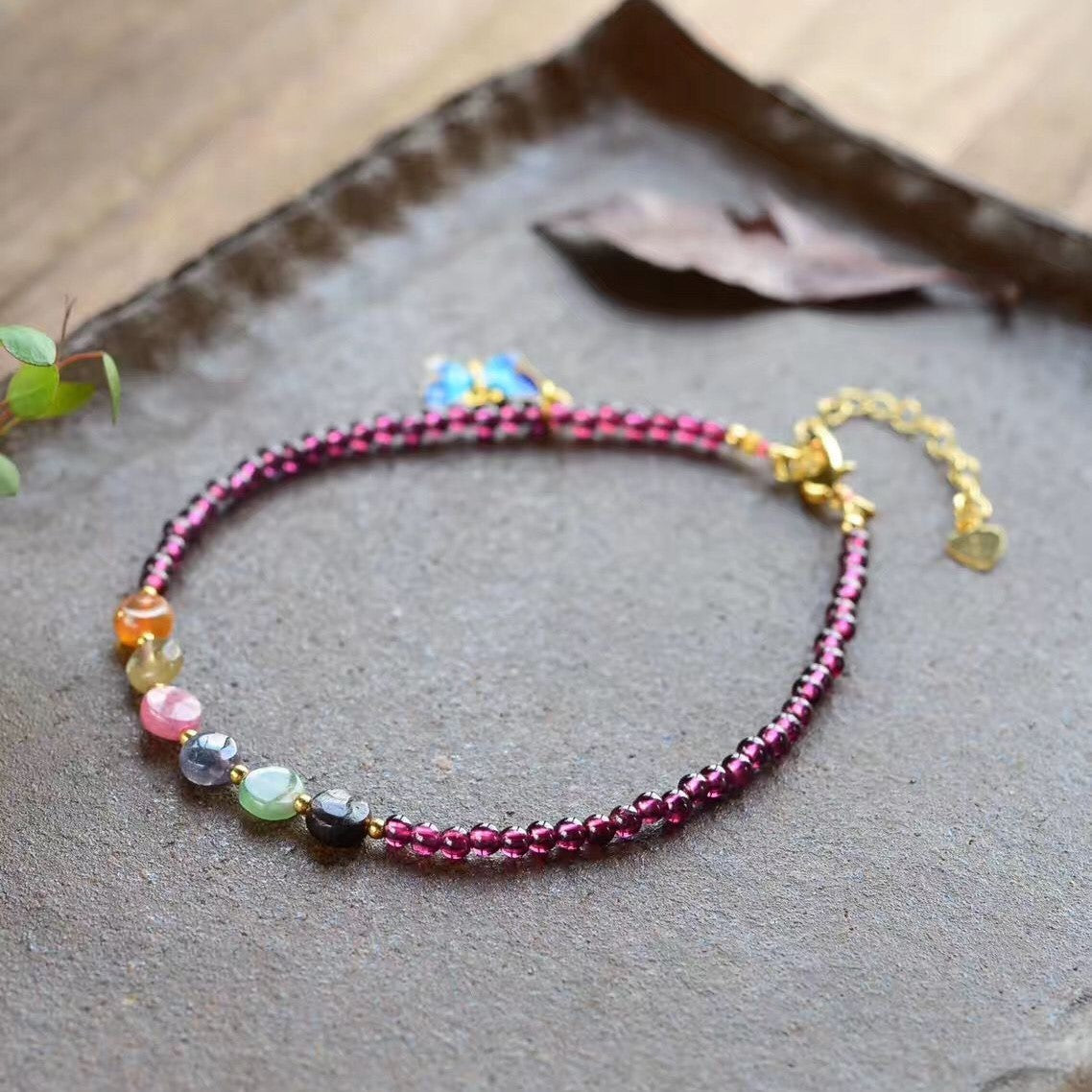 Women’s Summer Anklet – Natural Wine Garnet Foot Jewellery