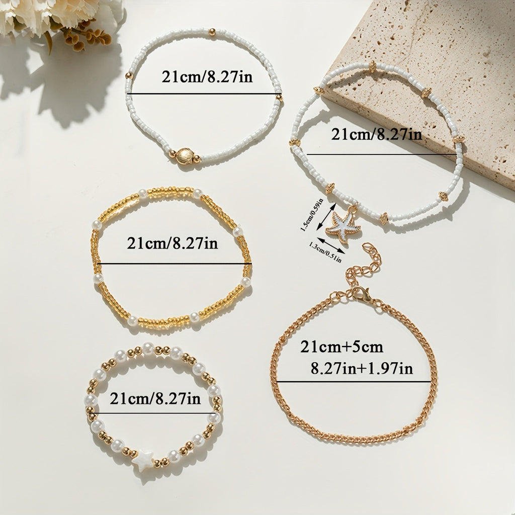 5-Piece Women’s Fashion Anklets Set – Stylish Foot Jewelry for Women