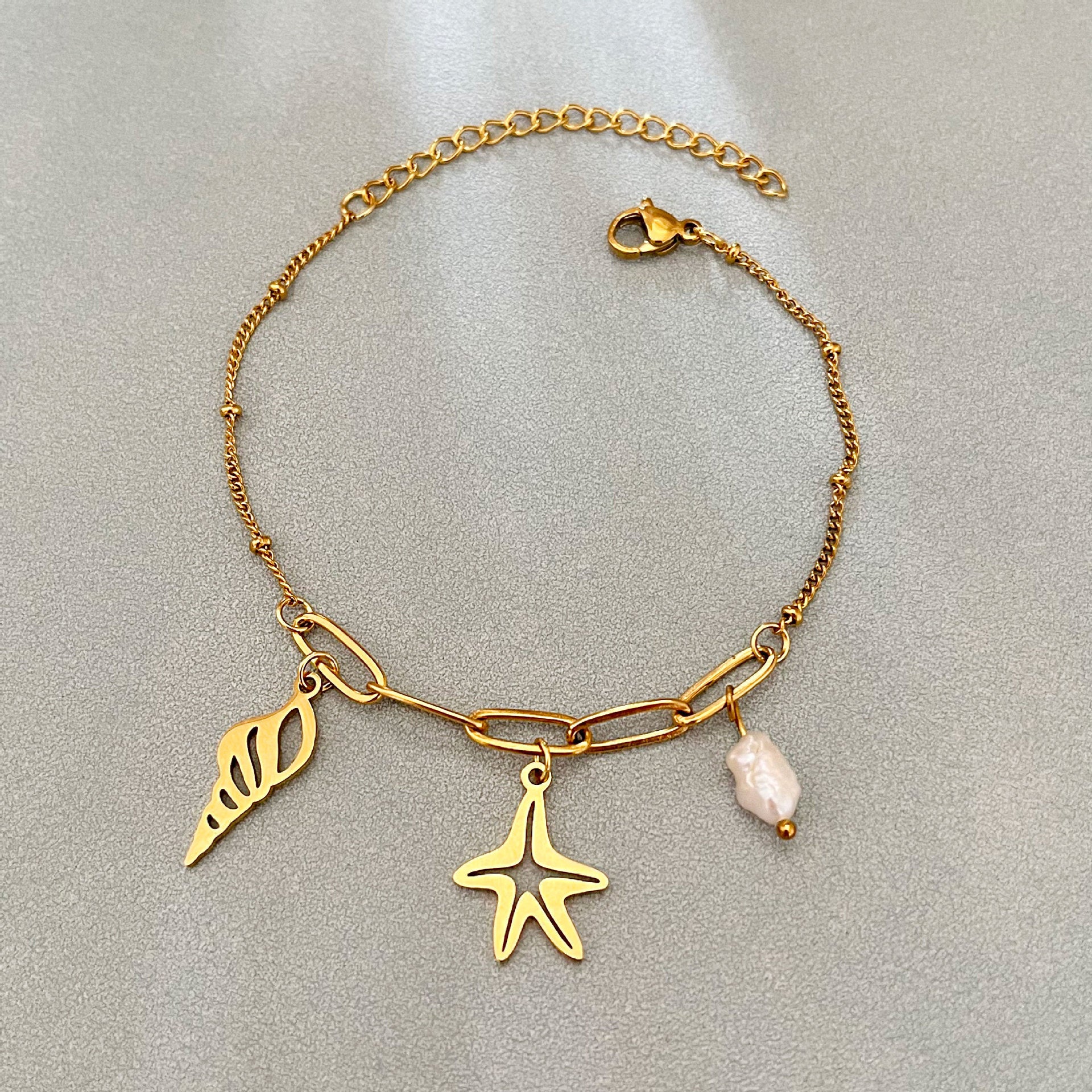 Sea Life Adjustable Bracelet with Seahorse and Starfish Charms