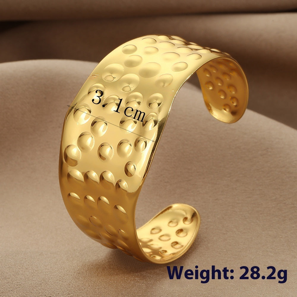 Women’s Stainless Steel Bracelet – Lotus Ring Design with Glossy Stripes