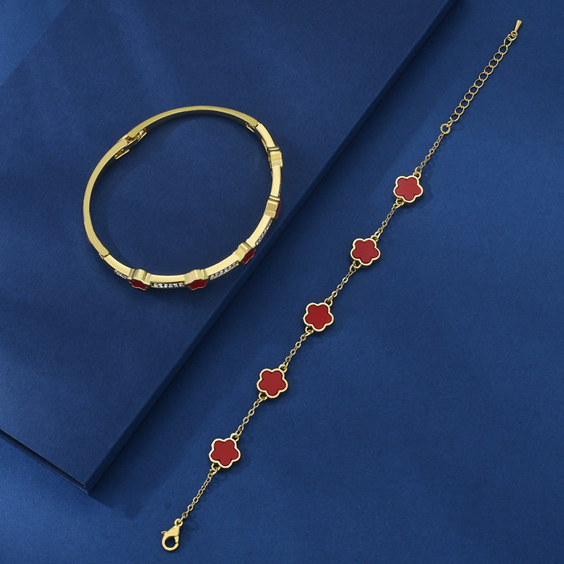Five-Petal Flower Lace Bracelet Two-Piece Set – Elegant Women’s Jewellery