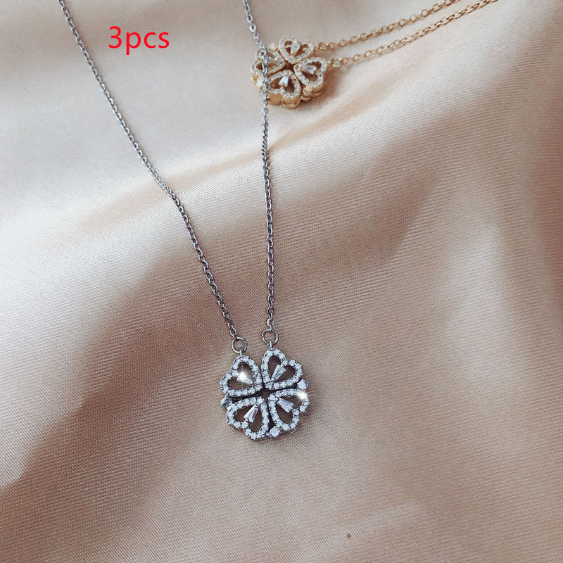 Detachable Four-Leaf Clover Necklace – Women’s Multi-Wear Zircon Chain