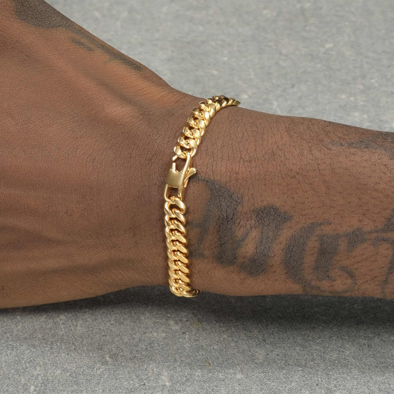 18K Gold Thin Cuban Chain Bracelet – Men’s Fashion Jewellery