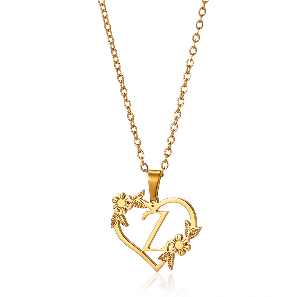 18K Gold Plated Stainless Steel Hollow Heart Flower Necklace