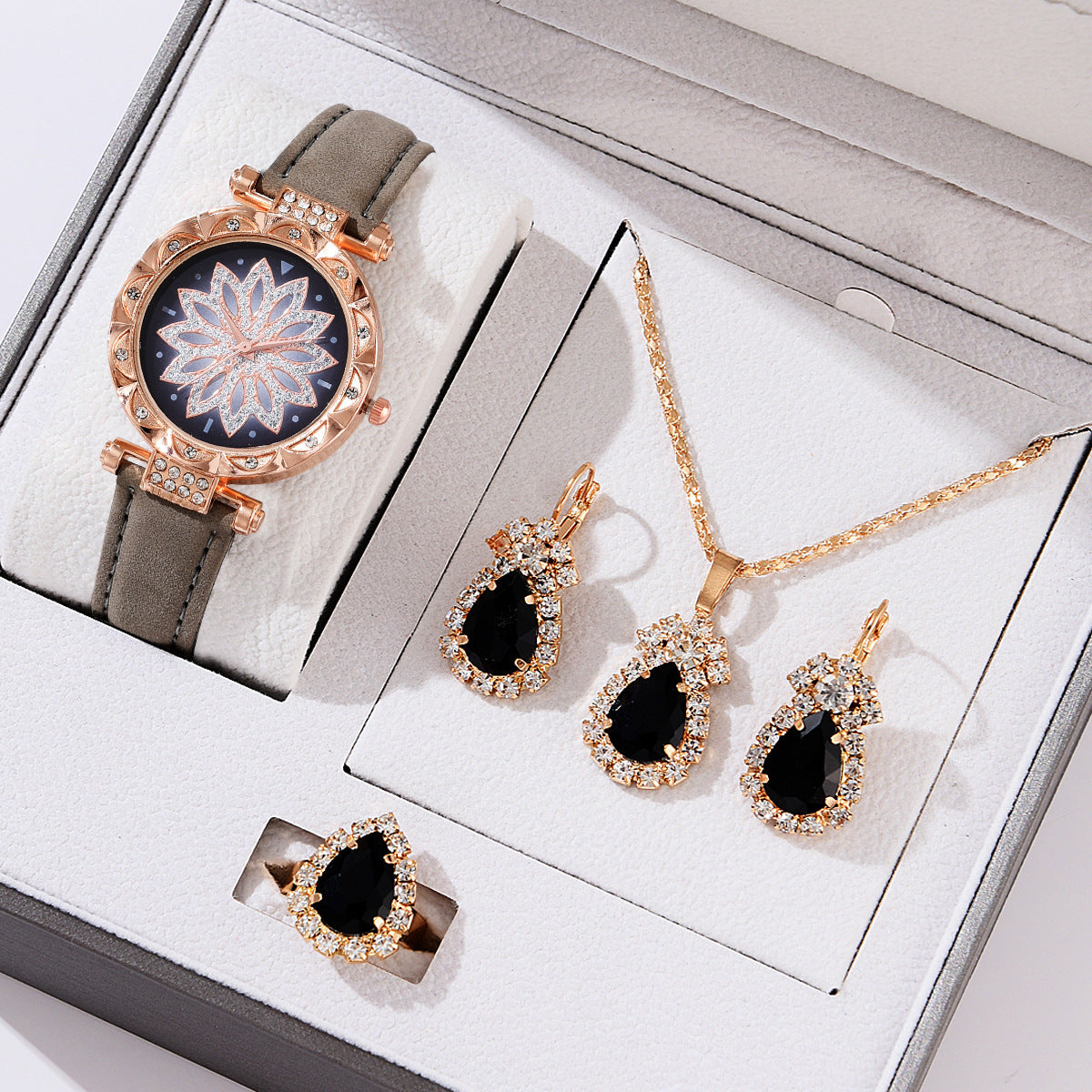 Watch, Necklace, Earring and Ring Set Women's Quartz