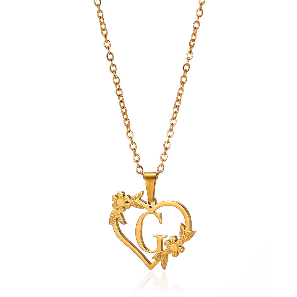 18K Gold Plated Stainless Steel Hollow Heart Flower Necklace