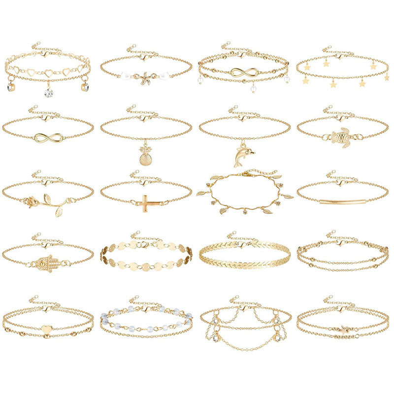 14/16/20-Piece Anklet Set for Women – Gold & Silver Foot Bracelets