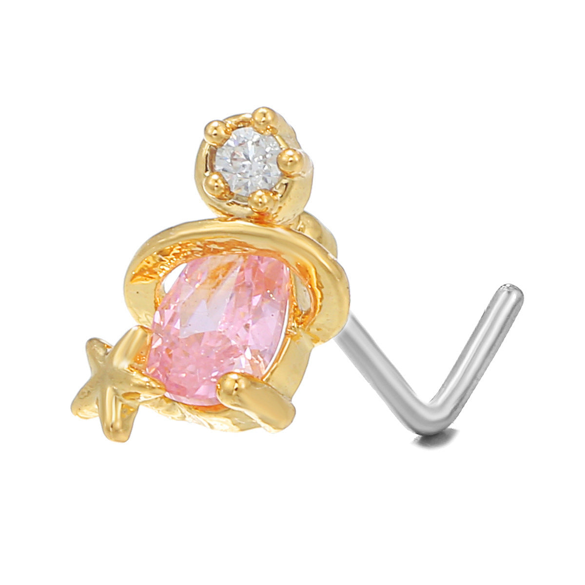 Zircon Geometric Nose Stud – 18K Gold & Brass Fashion Jewellery for Women