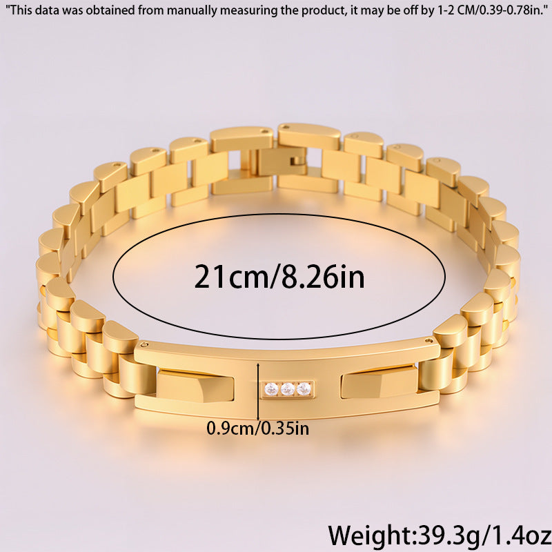 Women’s Diamond-Studded Curved Watch Chain Bracelet – Gold & Silver