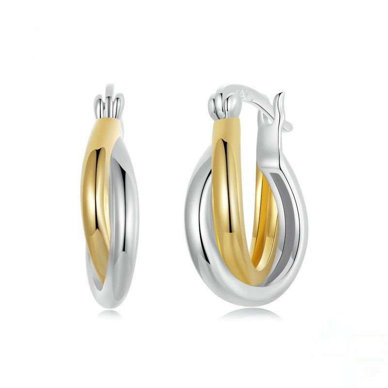 Double Ring Stud Earrings for Women – Silver and Gold Plain Design