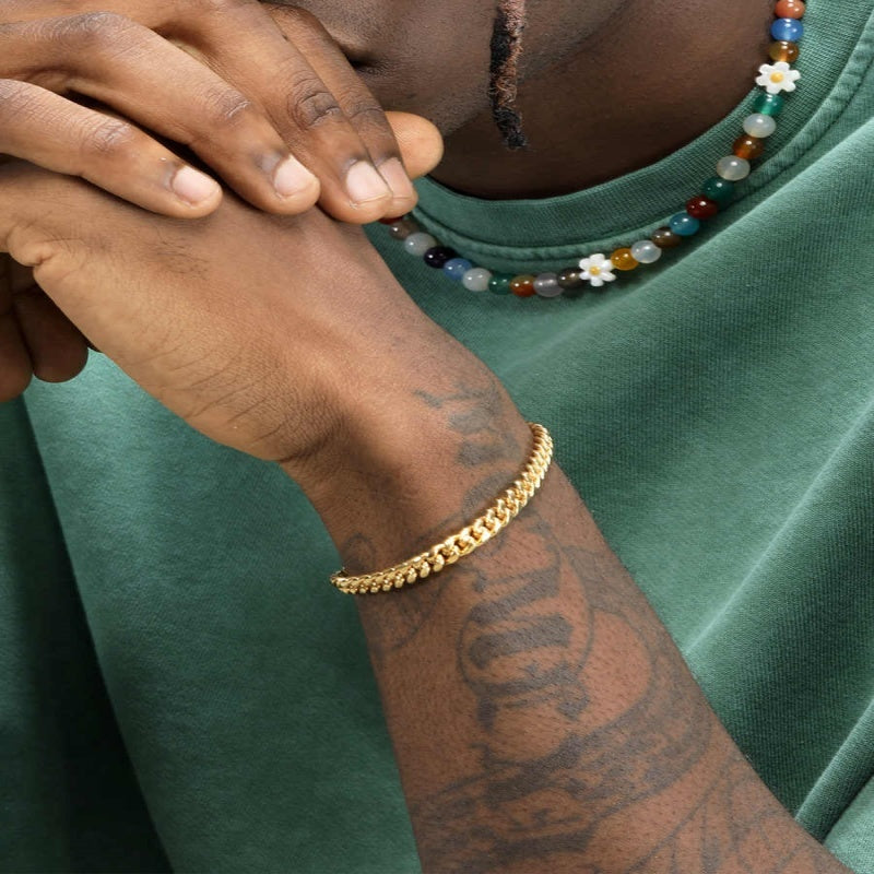 18K Gold Thin Cuban Chain Bracelet – Men’s Fashion Jewellery