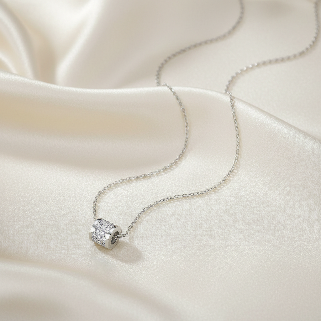 Barrel Necklace on Cream Silk