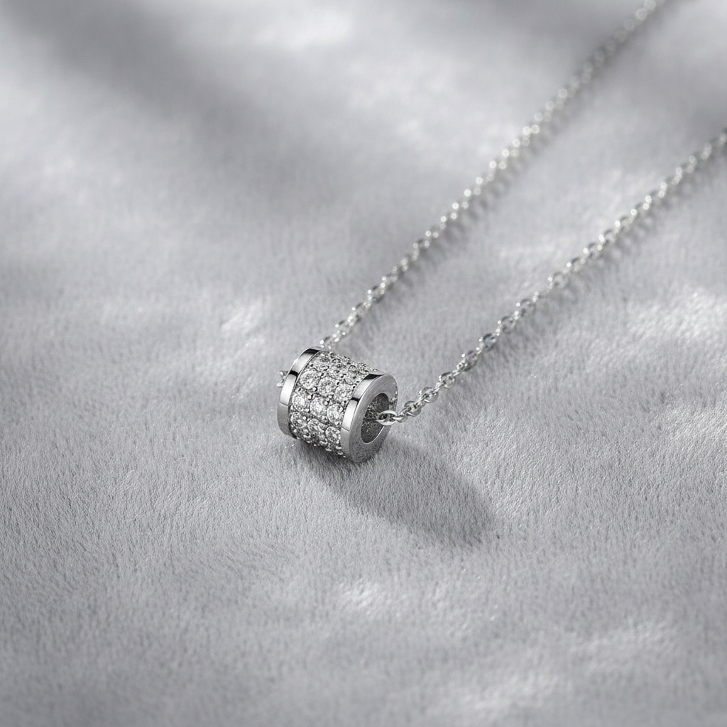 Barrel Necklace on Grey Velvet