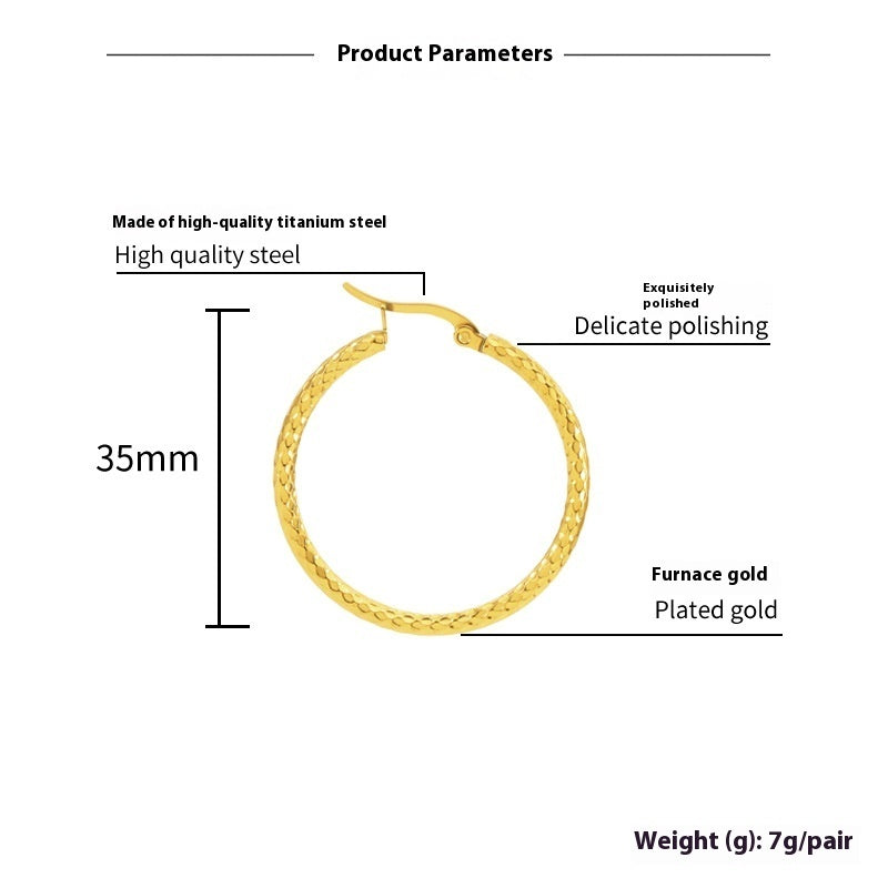 18K Gold-Plated Embossed Round Ring Earrings – Elegant Women’s Jewellery