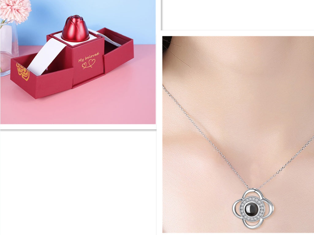 Valentine’s Day Rose Necklace Gift – Metal Jewellery in Gift Box