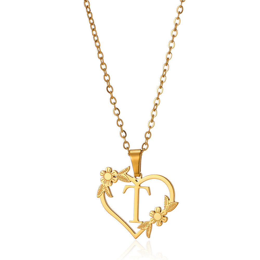 18K Gold Plated Stainless Steel Hollow Heart Flower Necklace