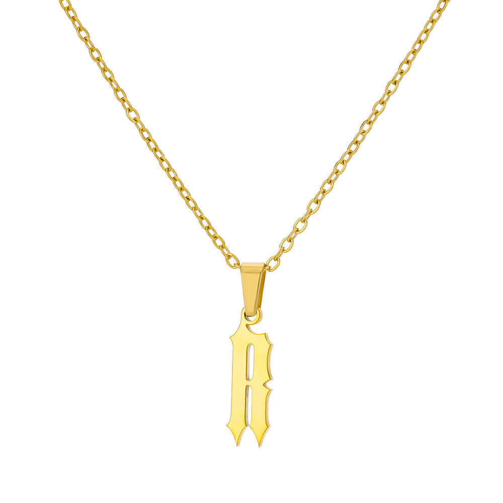 18K Gold-Plated Stainless Steel Pendant Necklace – Ancient English Letter Design
