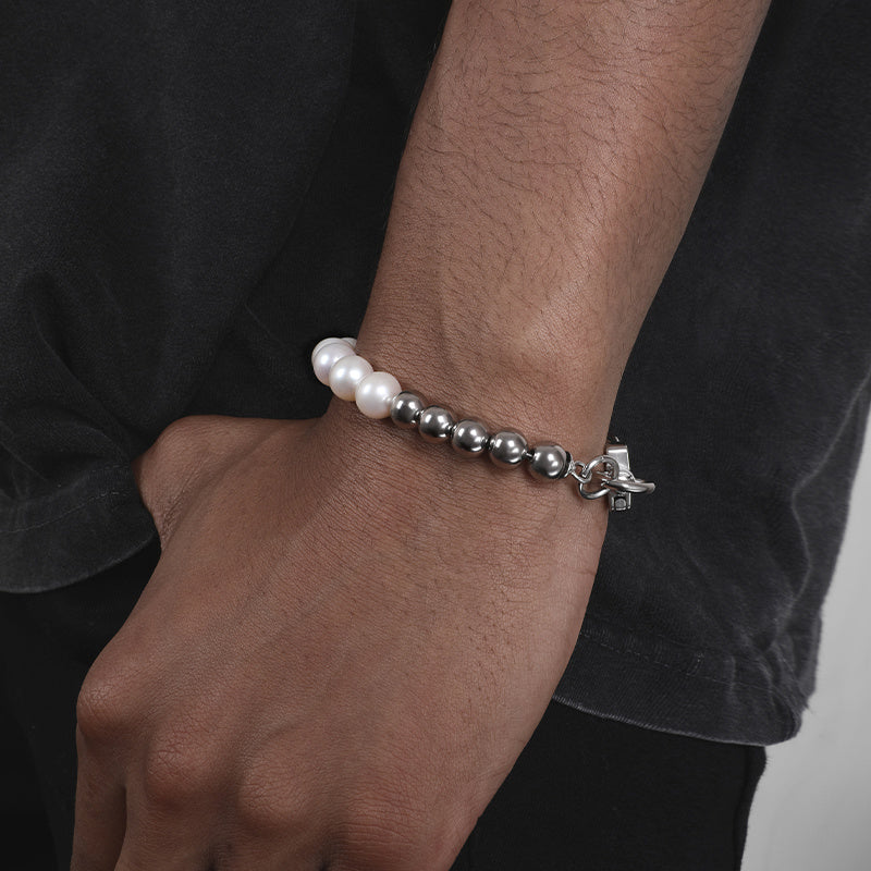 Luxury Men’s Bracelet with Natural Freshwater Pearls & Titanium Steel