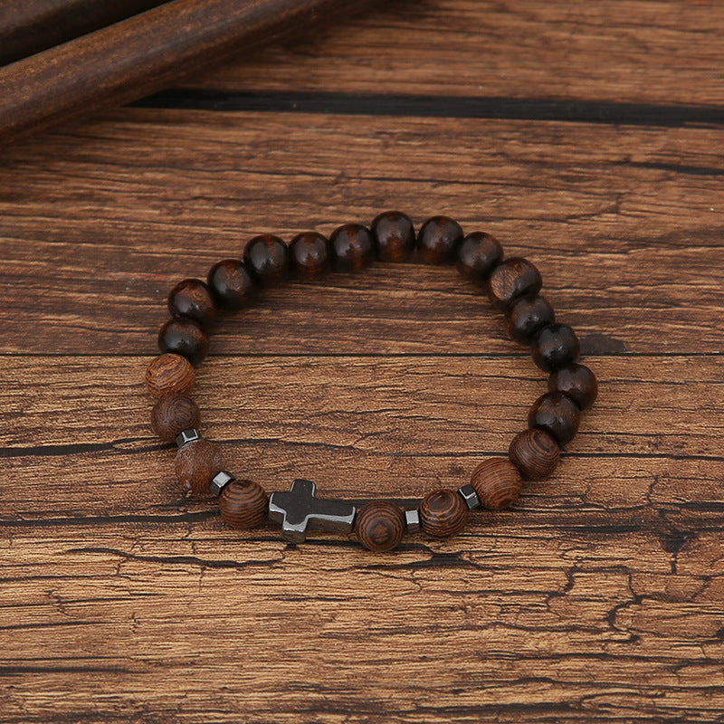 Men’s Punk Retro Hand-Knitted Cross Bracelet – Coffee Alloy Design