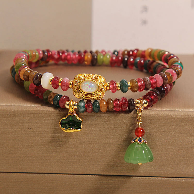 Double Ring Rainbow Tourmaline Bracelet – Abacus Beads Design