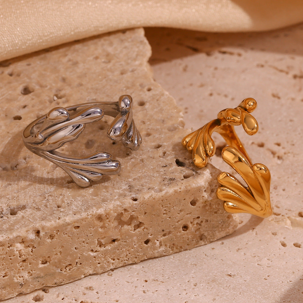 18K Gold Plated Stainless Steel Wave Flower Ring