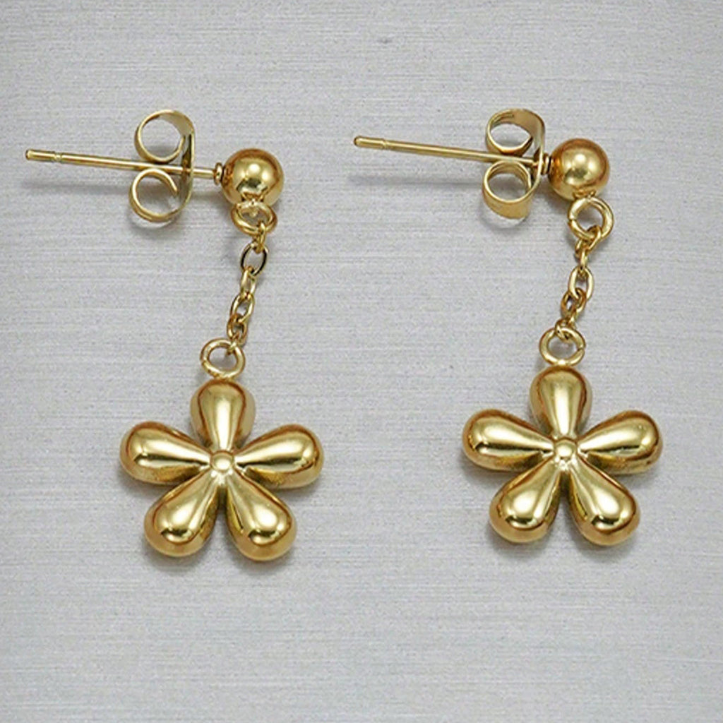 18K Gold Plated Stainless Steel Dainty Flower Necklace & Earrings Set for Women
