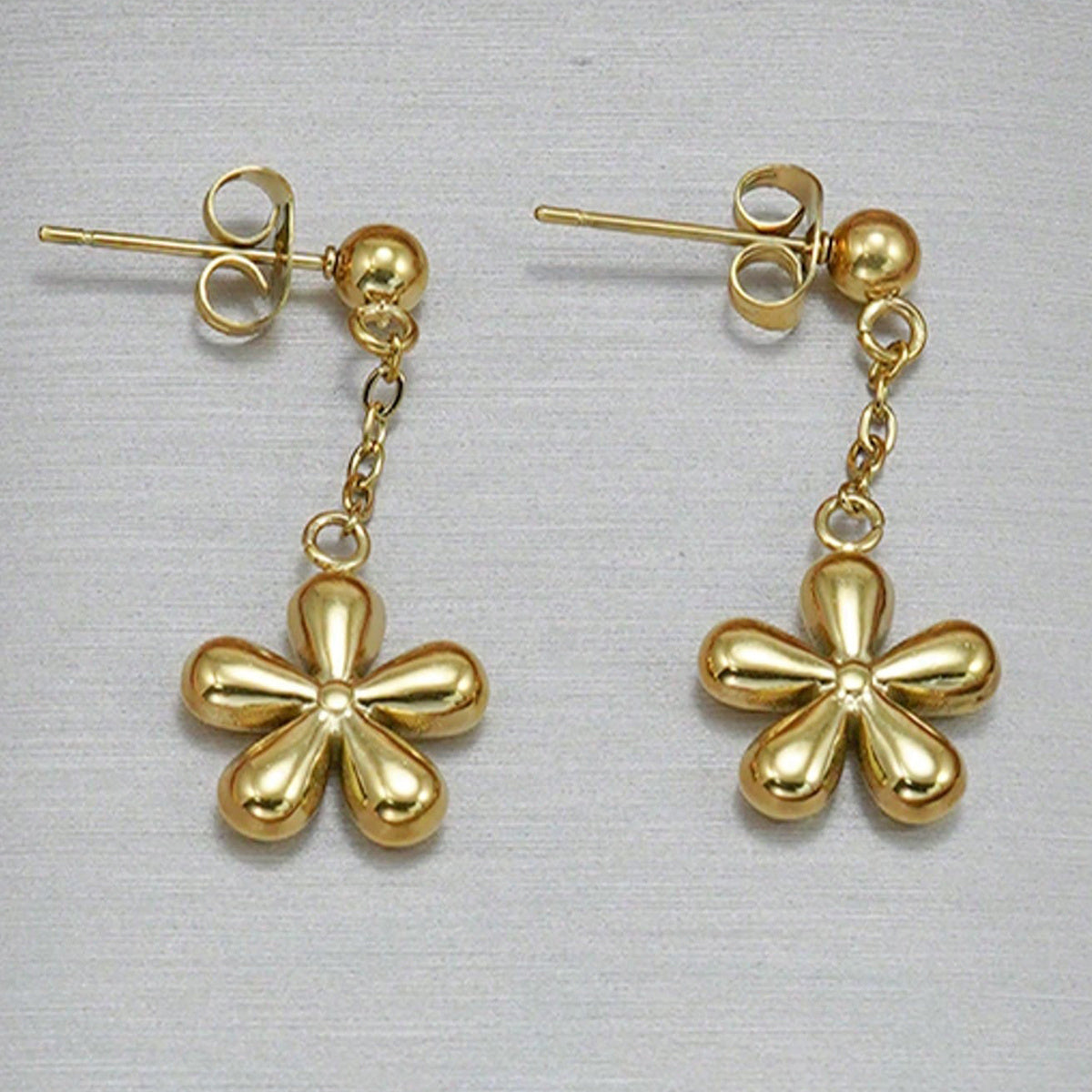 18K Gold Plated Stainless Steel Dainty Flower Necklace & Earrings Set for Women