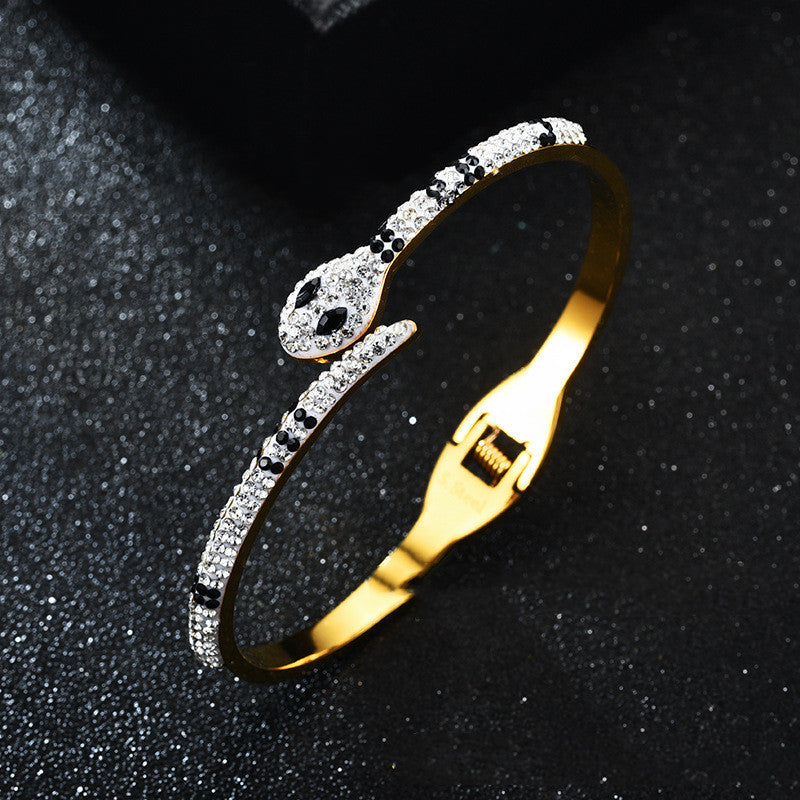 Green Eyed Snake Bracelet – Stainless Steel Micro Diamond-Set Jewellery