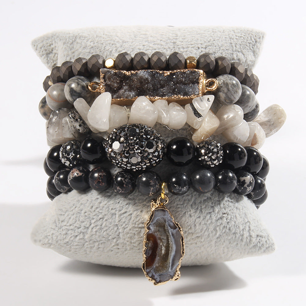 Unisex Handmade Stone & Glass Bracelet Set – 5PCS