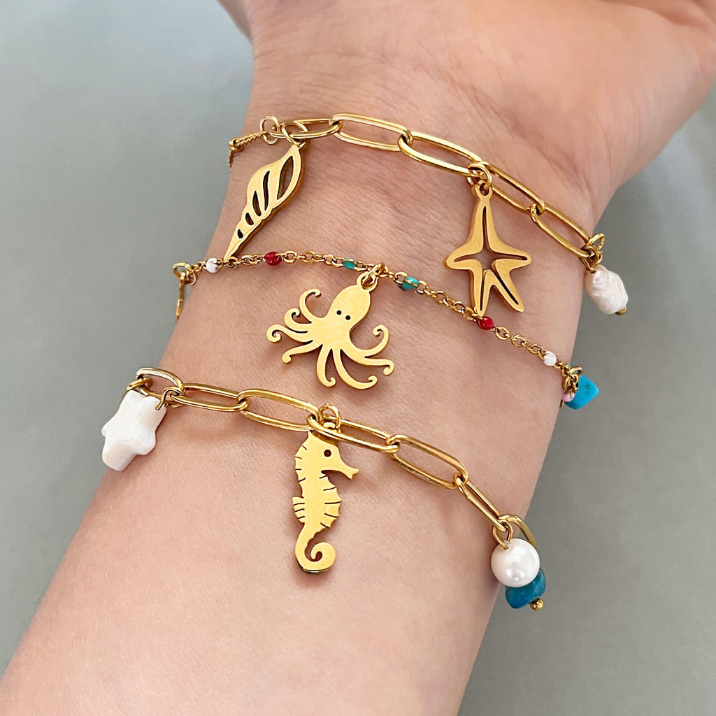 Sea Life Adjustable Bracelet with Seahorse and Starfish Charms