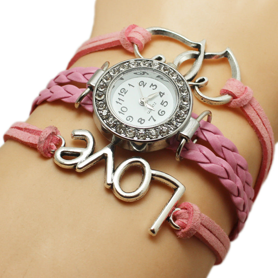Double Heart Woven Multi-Layer Alloy Watch – Women’s Love Design