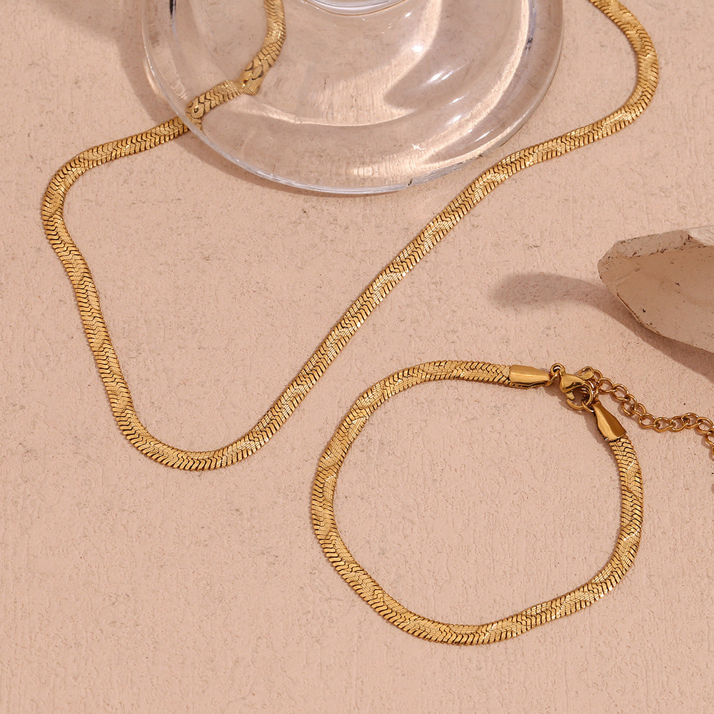 18K Gold Plated Stainless Steel Fishbone Chain Bracelet