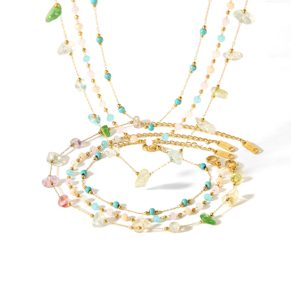 Irregular Natural Stone Anklet – Stainless Steel Foot Bracelet for Women