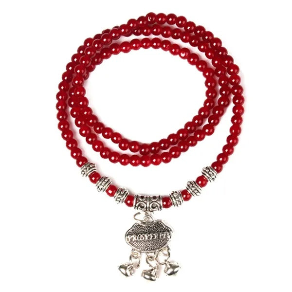Red Agate Beaded Bracelet with Lucky Lock Charm