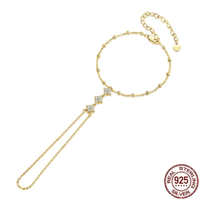 Elegant 925 Sterling Silver Bracelet with Integrated Ring Chain