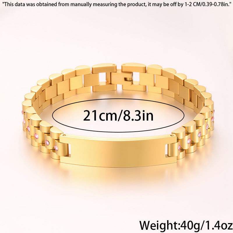 Women’s Diamond-Studded Curved Watch Chain Bracelet – Gold & Silver