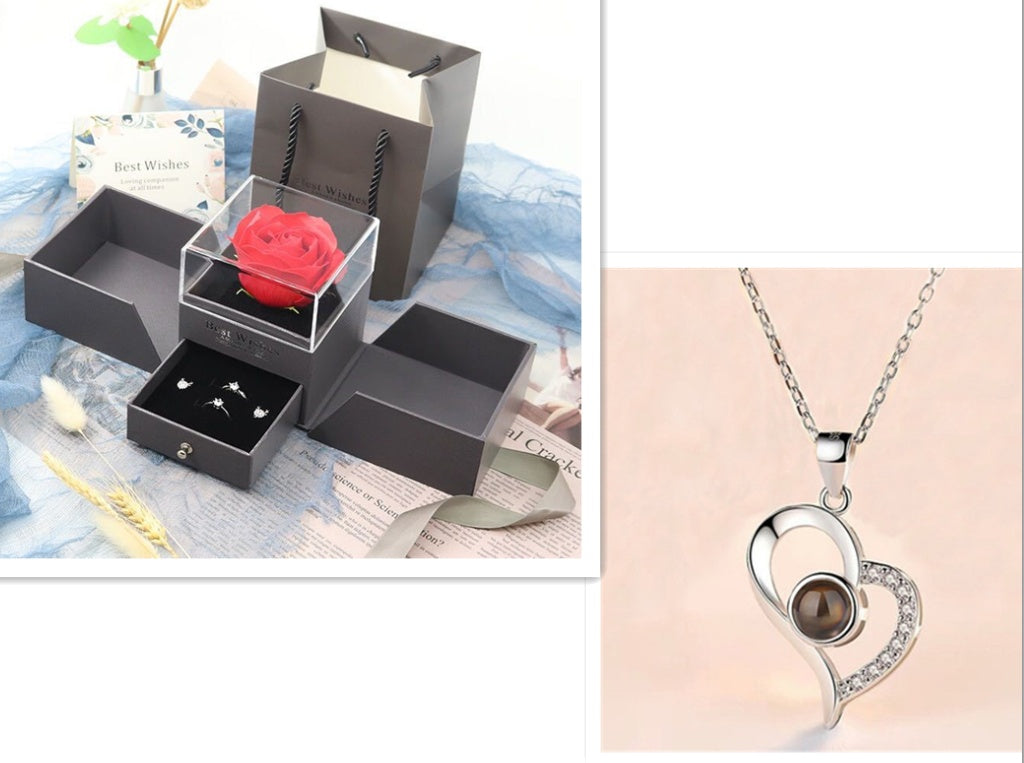 Valentine’s Day Rose Necklace Gift – Metal Jewellery in Gift Box