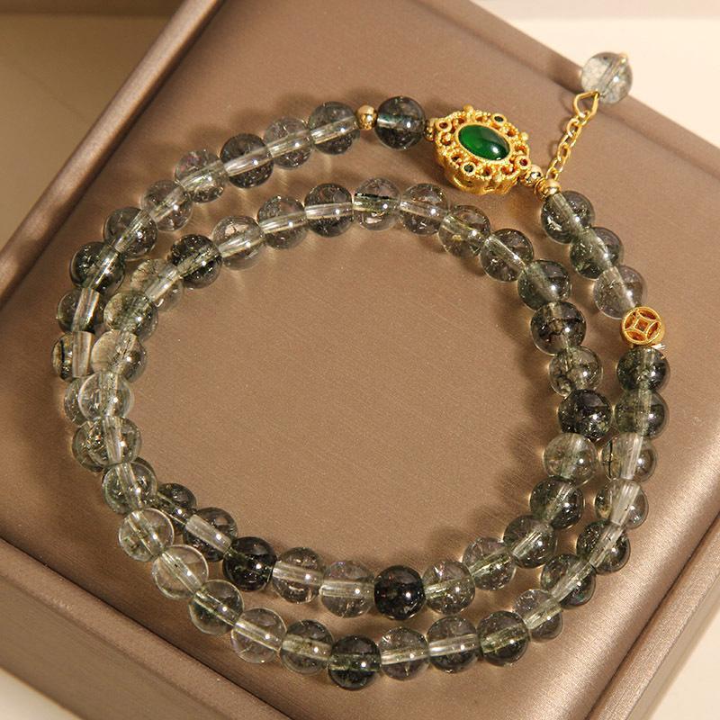 Women’s Green Phantom Quartz Double Circle Bracelet – Japanese & Korean Style